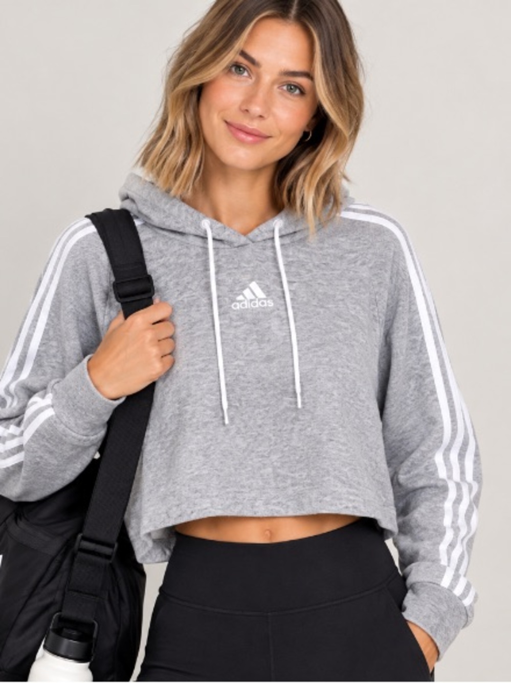 Adidas Women’s Gray Cropped Hooded Sweatshirt - Medium